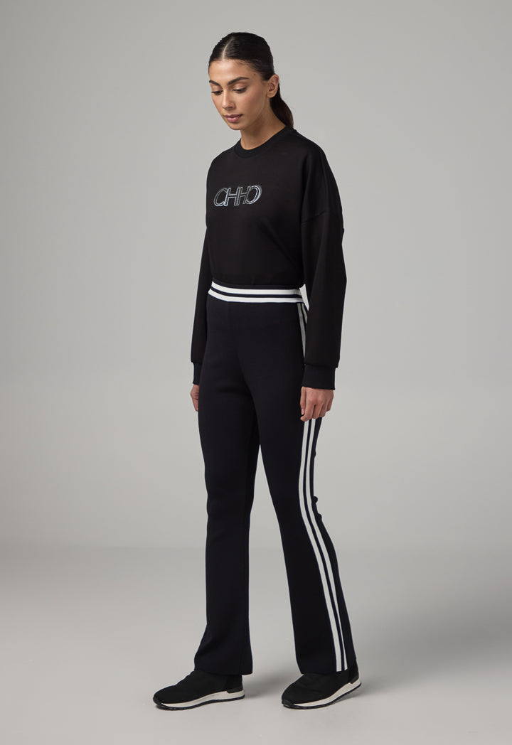 Choice Long Sleeve Monogram Blouse Black