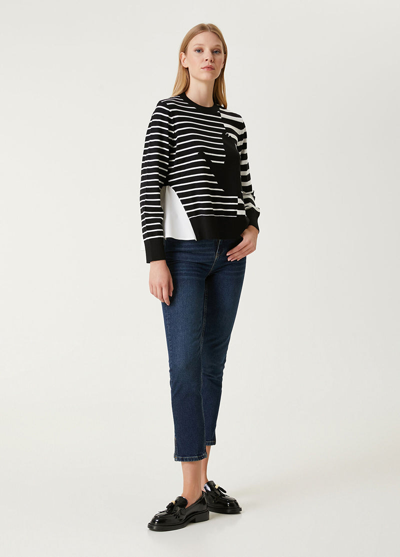 Beymen Club Striped Garnished Sweater Black