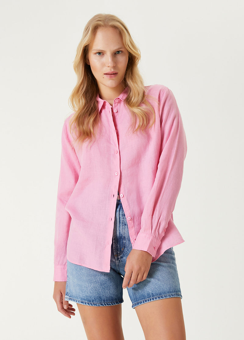 Beymen Club Linen Shirt With Bird Logo Pink