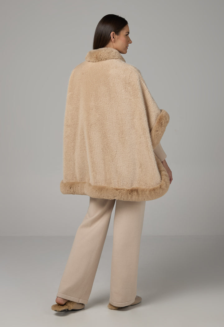 Choice Quilted Faux Fur Poncho Beige