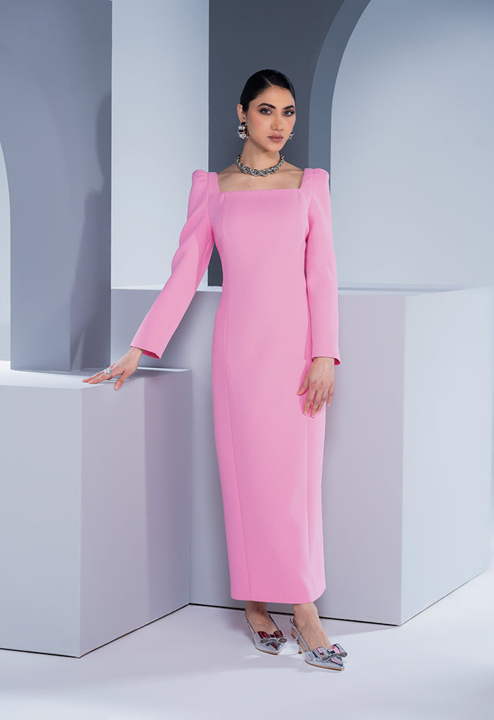 Choice Puff Sleeves Midi Dress  Pink