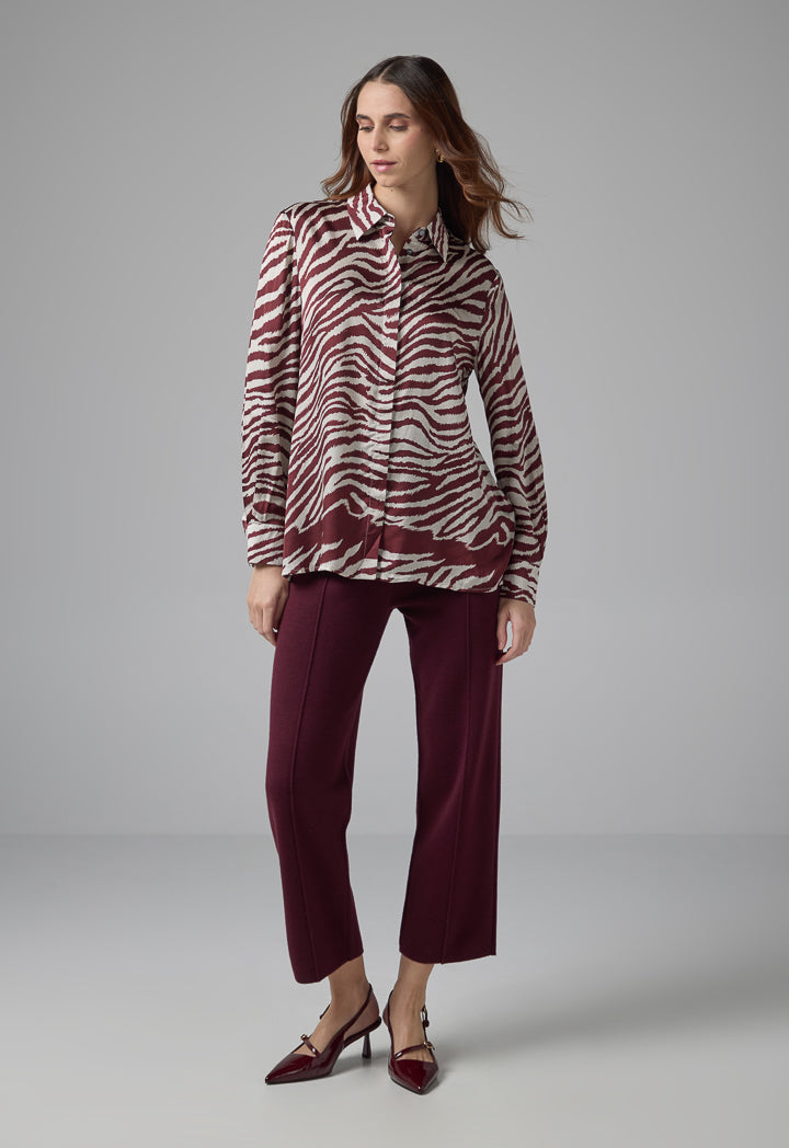 Choice Contrast Printed Shirt Burgundy