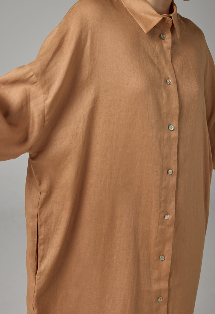 Choice Drop Shoulder Basic Shirt Dress  Caramel