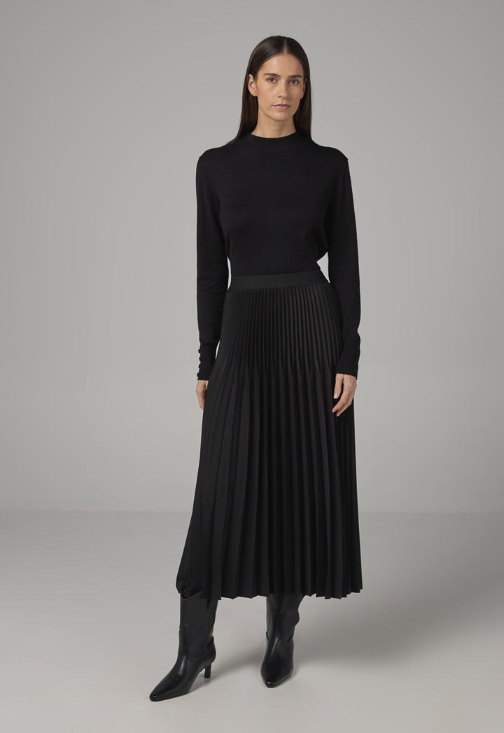 Choice Solid Pleated Maxi Skirt Black