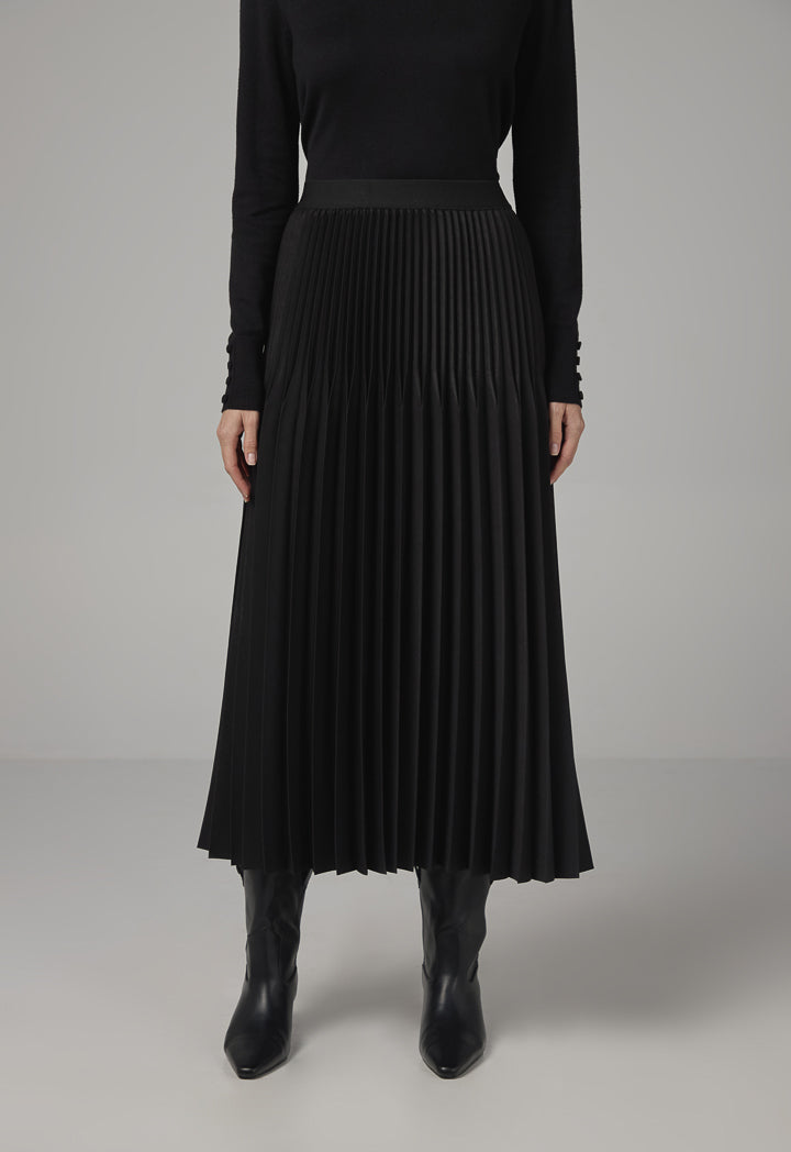 Choice Solid Pleated Maxi Skirt Black