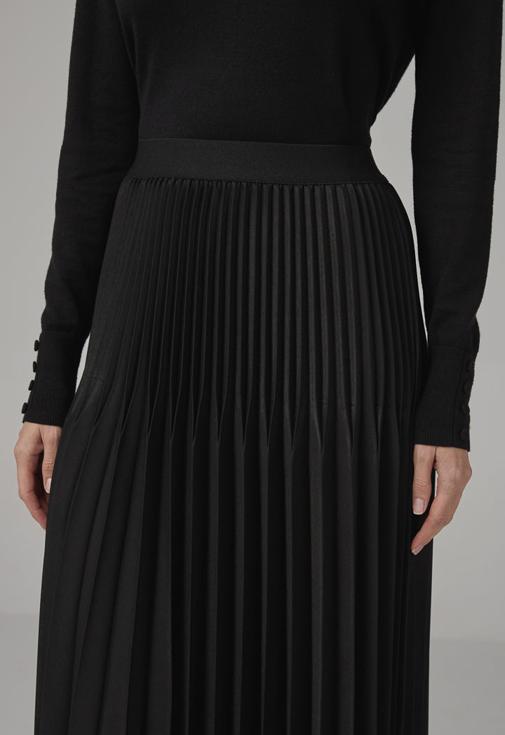 Choice Solid Pleated Maxi Skirt Black