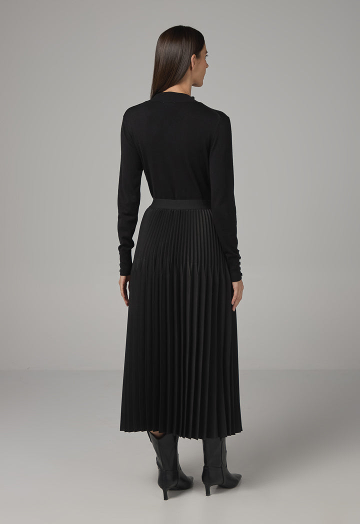 Choice Solid Pleated Maxi Skirt Black