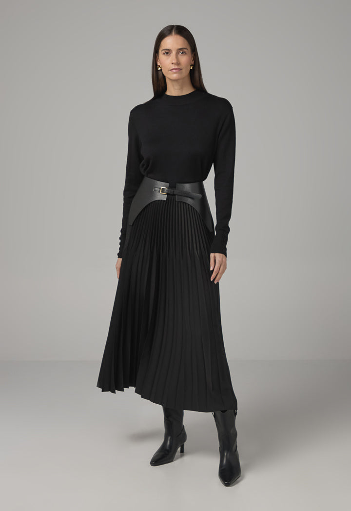 Choice Solid Pleated Maxi Skirt Black