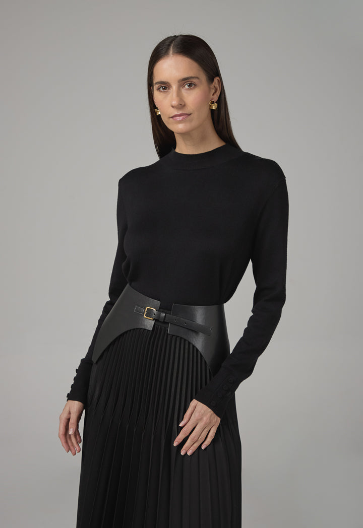 Choice Solid Pleated Maxi Skirt Black