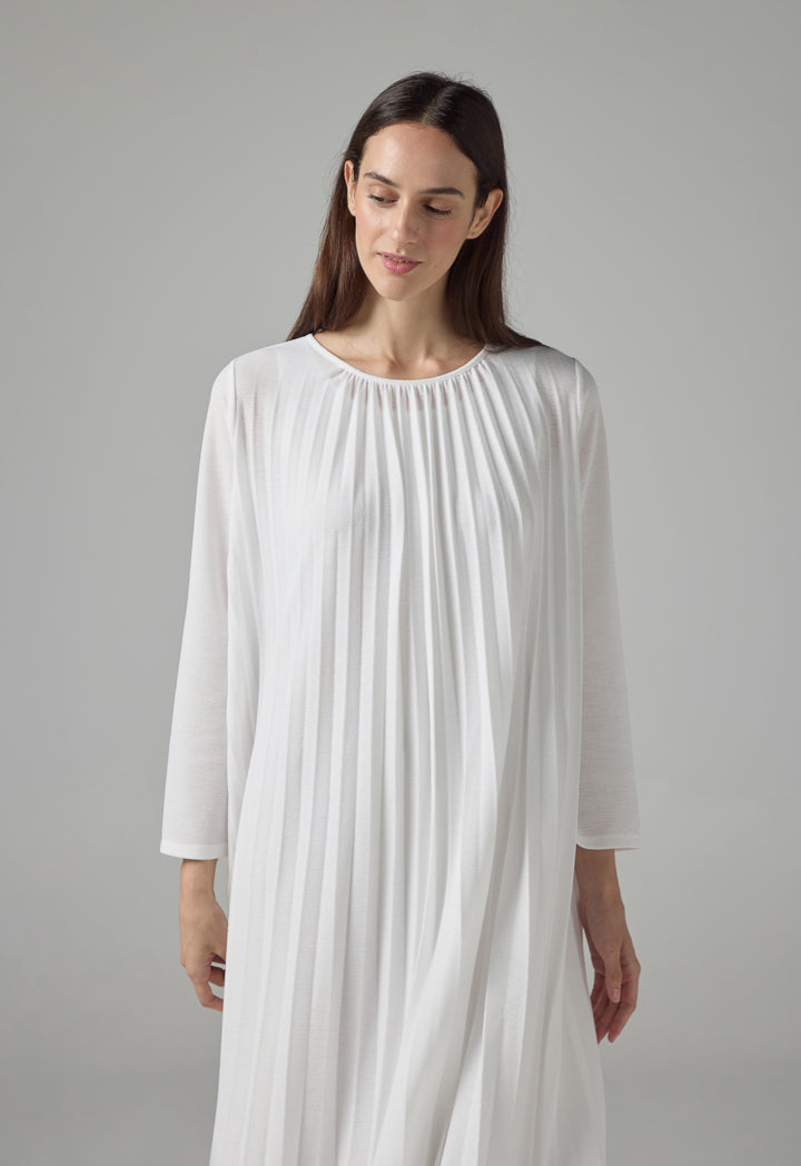 Choice Basic Pleated Maxi Dress Off White