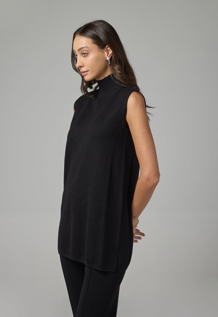 Choice Basic Sleeveless Knitted Top Black