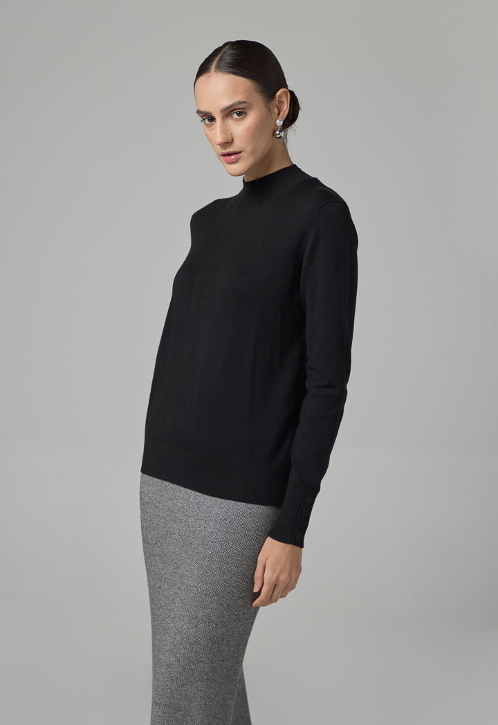 Choice High Round Neck Knitted Basic Blouse Black