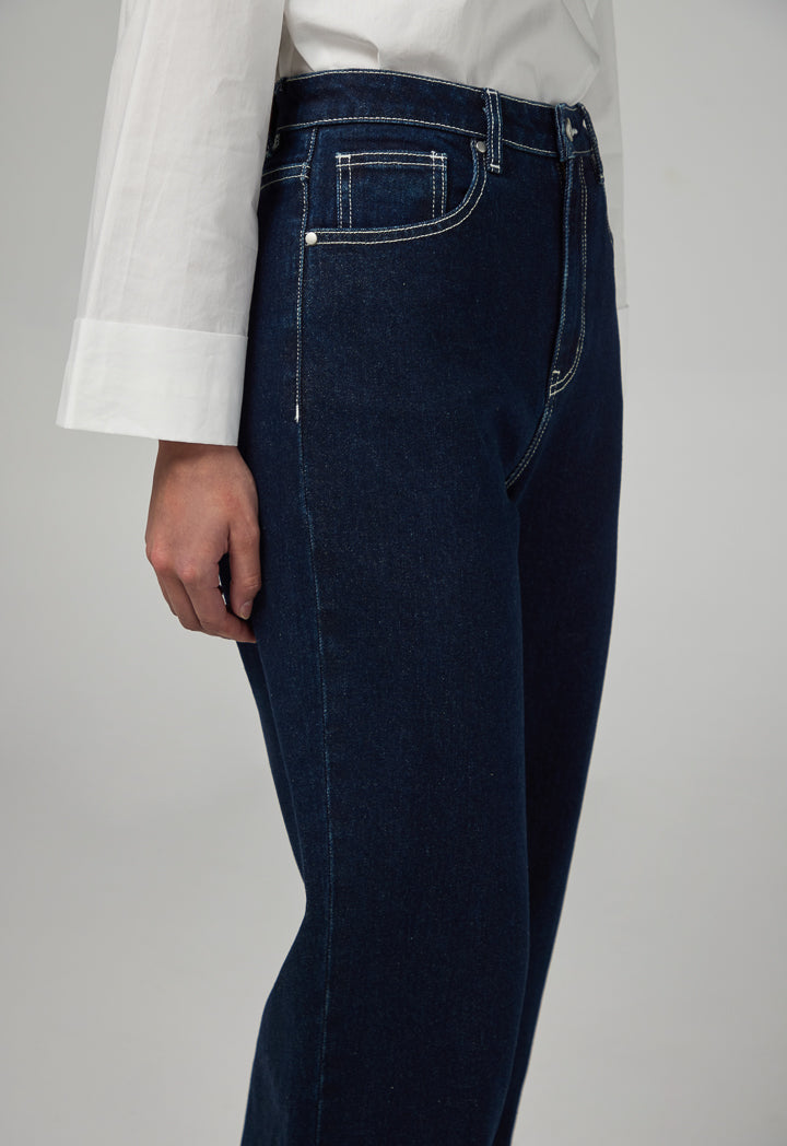 Choice Folded Hem Wide Leg Denim Trousers Indigo