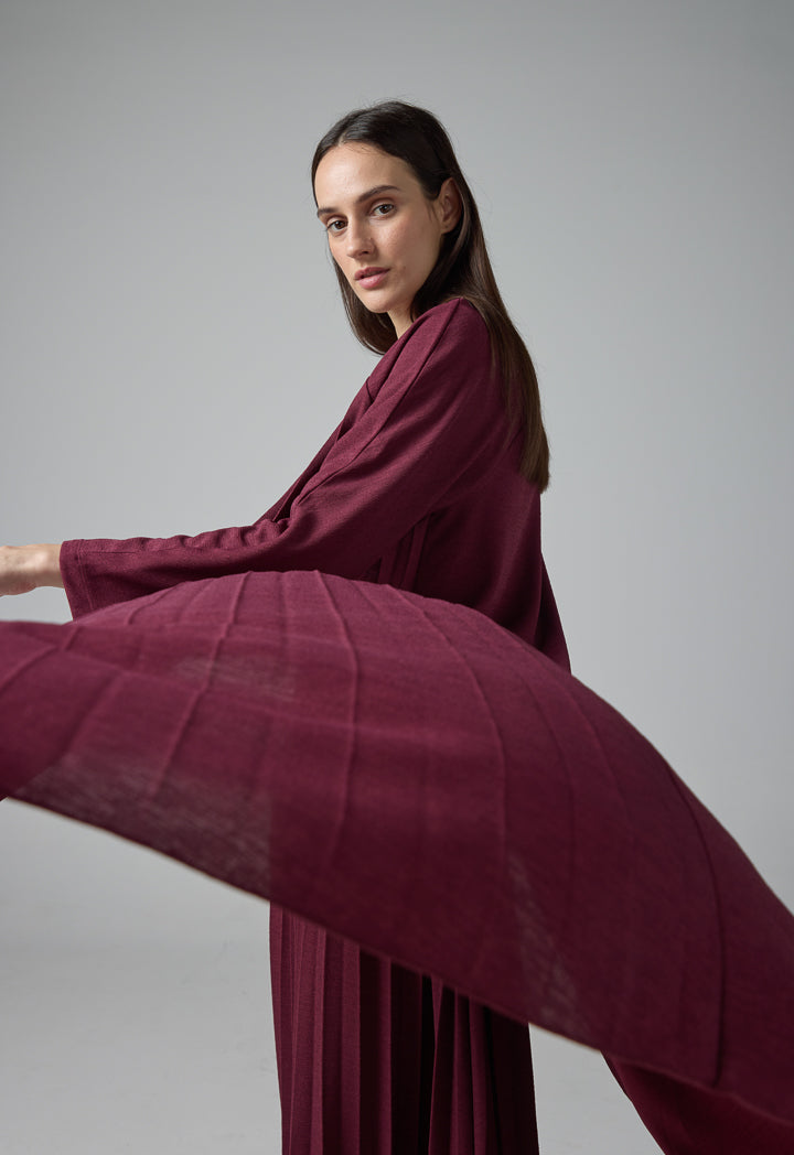 Choice Open Front Pleated Outerwear Burgundy