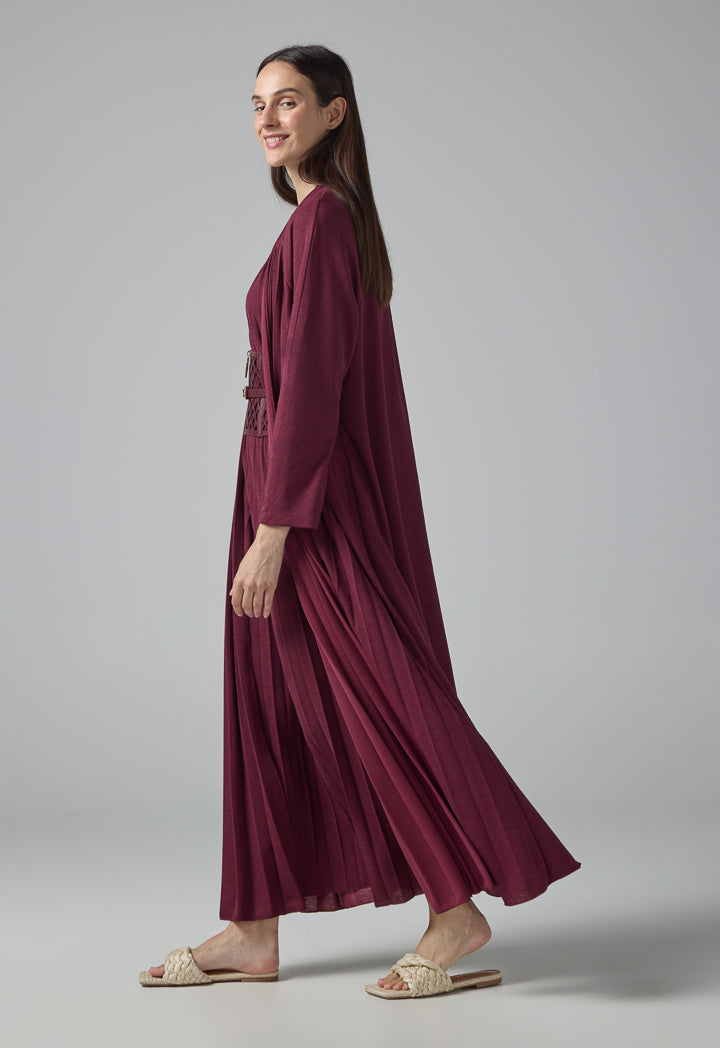 Choice Open Front Pleated Outerwear Burgundy