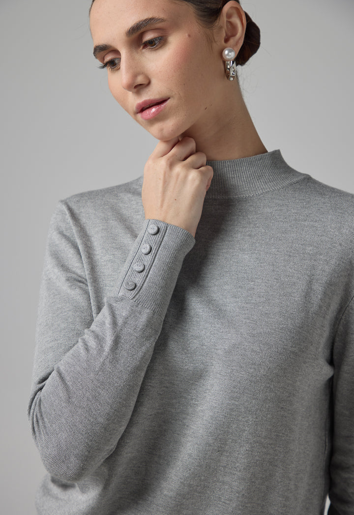 Choice High Round Neck Knitted Basic Blouse Silver