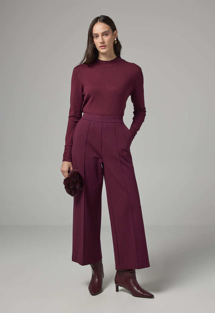 Choice Basic Straight Wide Cut Trousers Burgundy