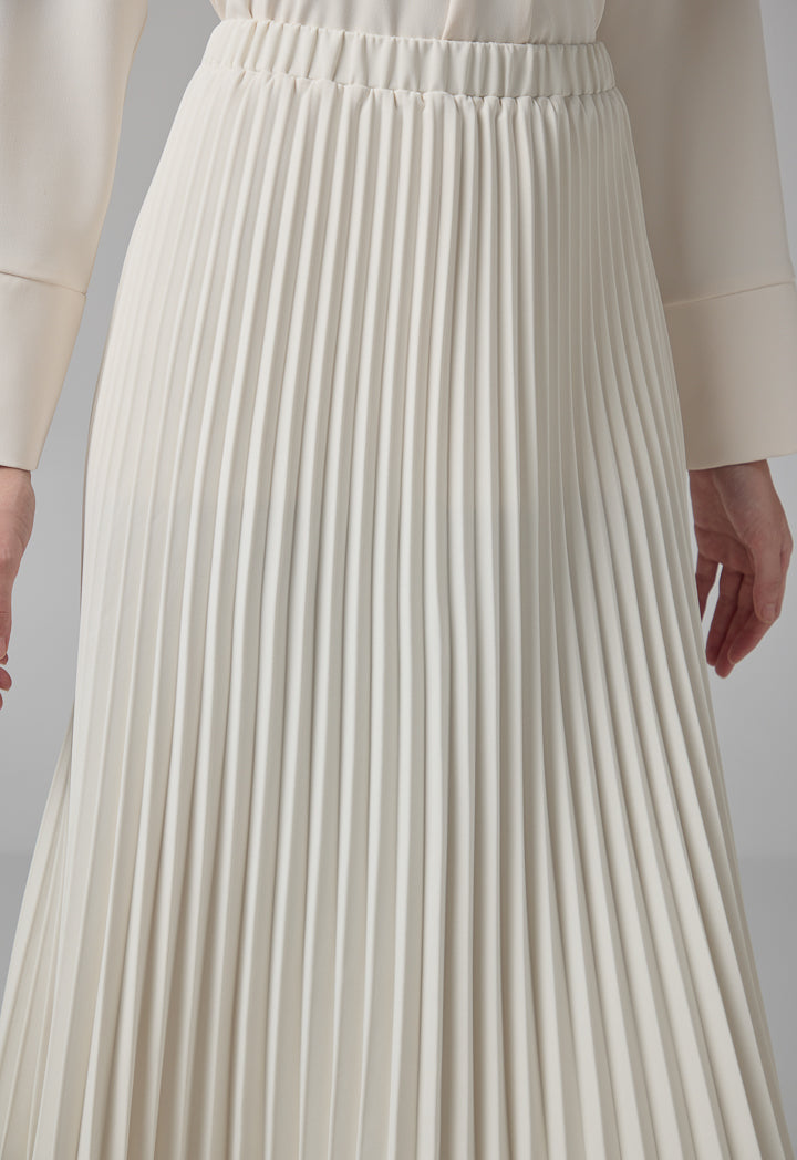 Choice Solid Pleated Maxi Skirt Cream