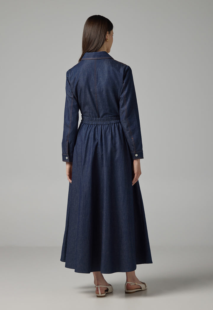 Choice Solid Flared Denim Skirt Indigo