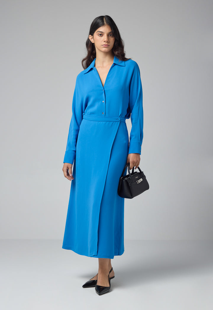 Choice Solid Crinkled Wrap Dress Blue