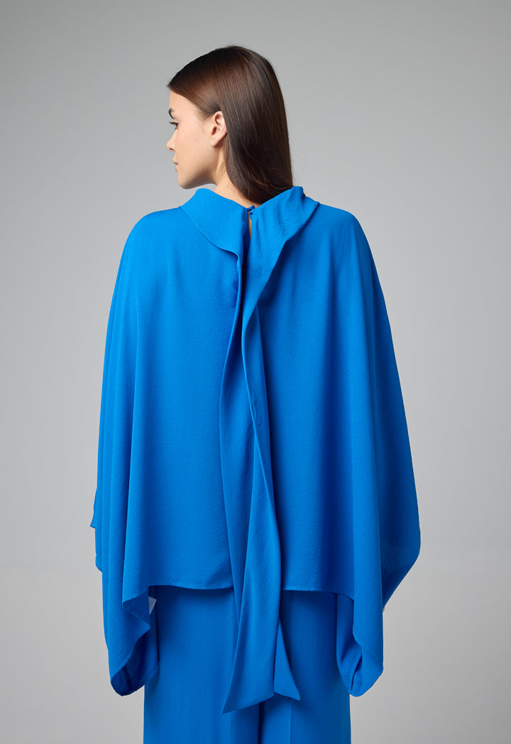 Choice Solid Cape Detail Top Blue