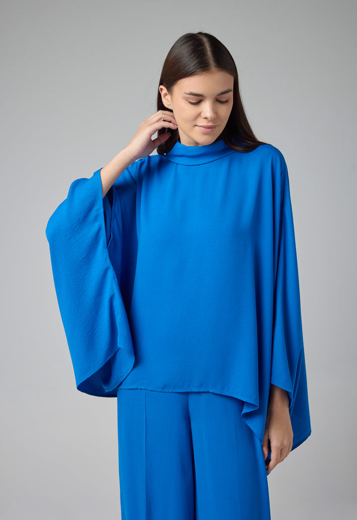 Choice Solid Cape Detail Top Blue