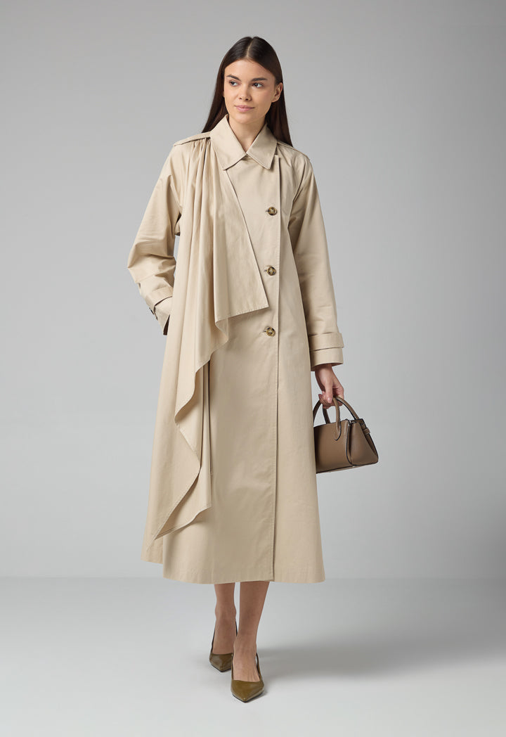 Choice Oversized Trench Coat With Shirt Collar Beige