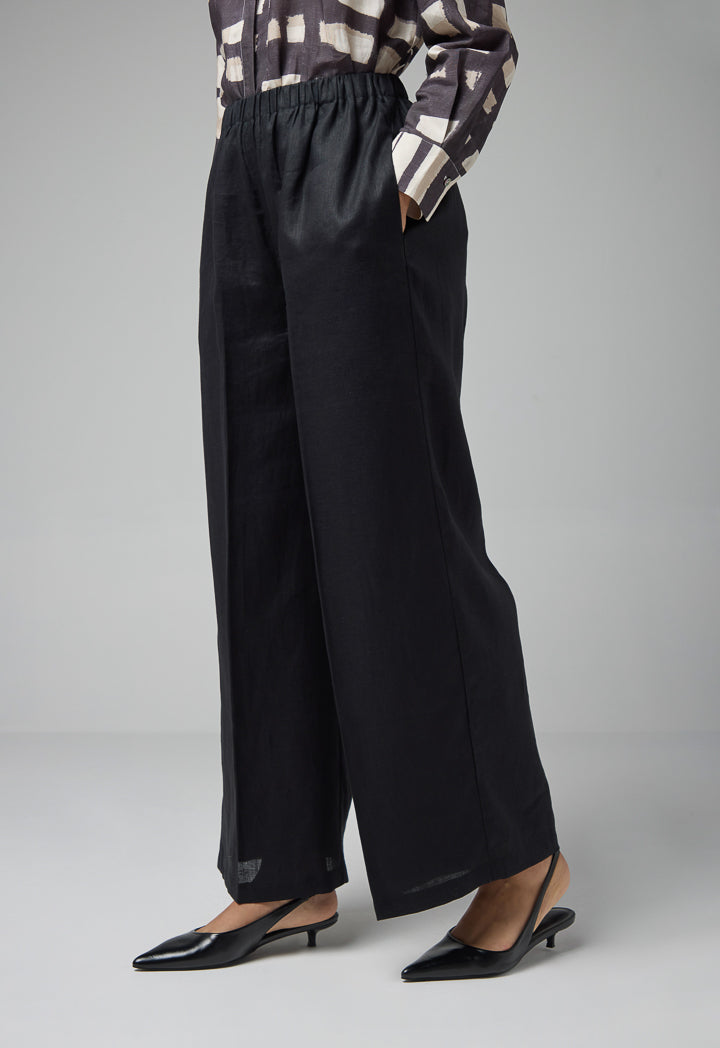 Choice Solid Wide Legs Trousers Black