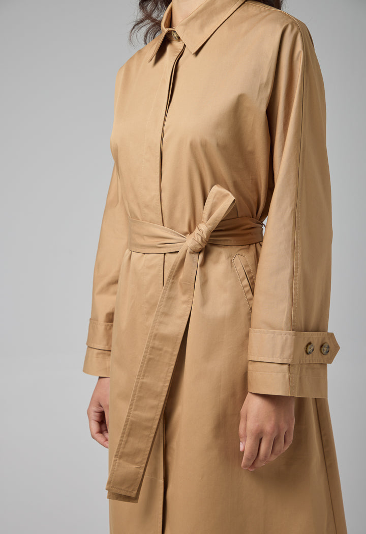 Choice Solid Belted Maxi Coat Camel