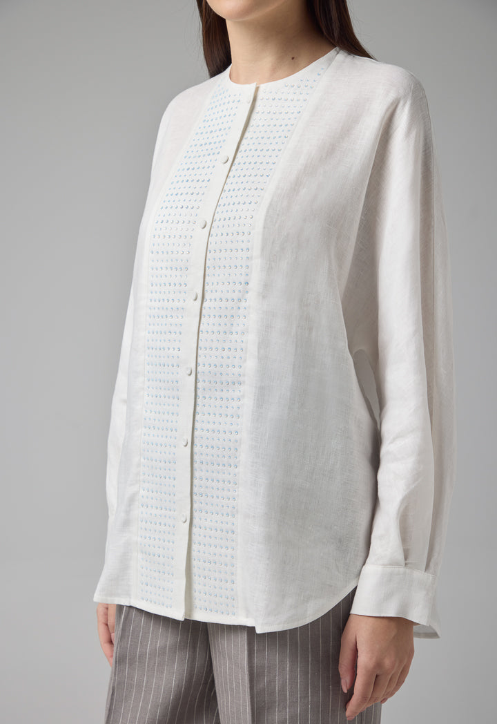 Choice Long Kimono Sleeves Linen Shirt Off White