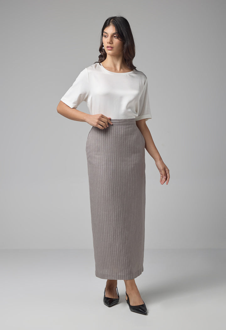 Choice Straight Cut Striped Skirt Grey