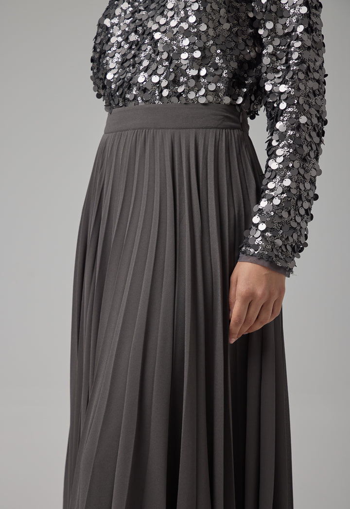 Choice Solid Pleated Skirt Anthracite