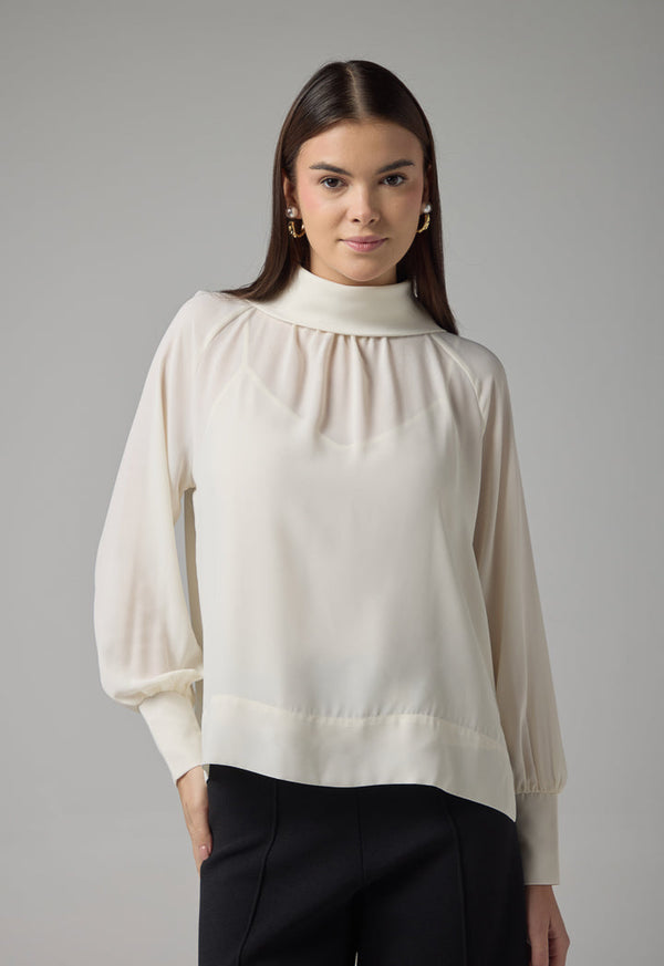 Choice Long Raglan Sleeves Basic Blouse Cream