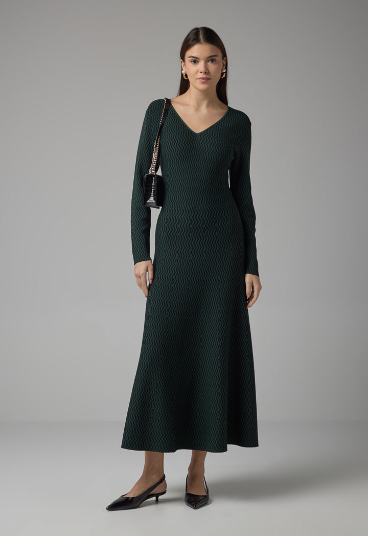 Choice Contrast Knitted Maxi Dress Green