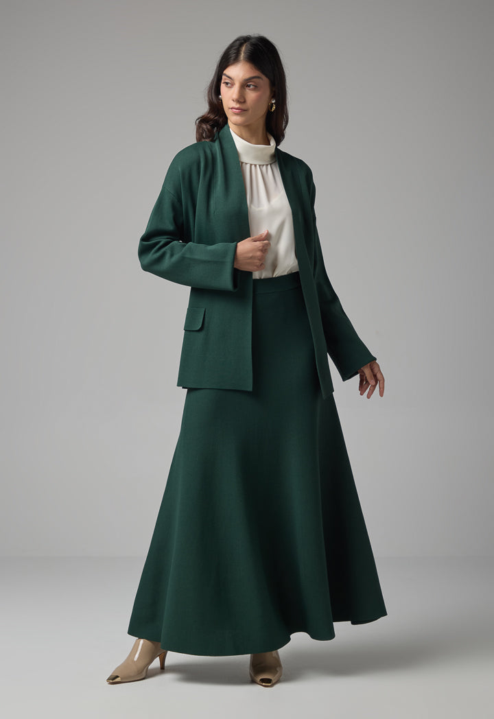 Choice Long Sleeves Knitted Belted Cardigan Green