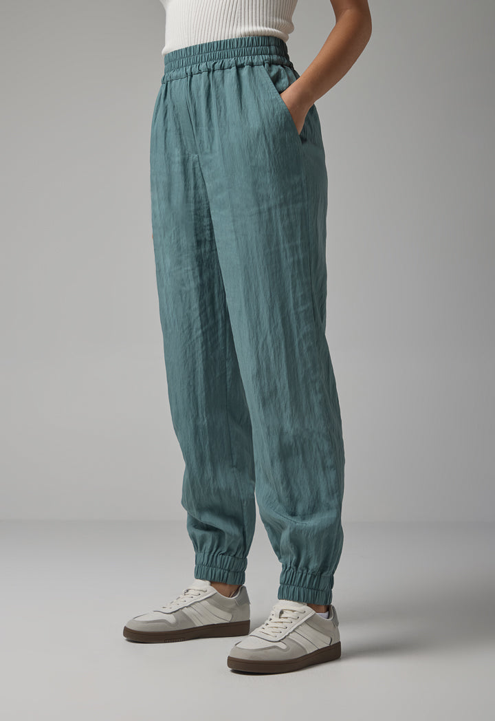 Choice Single Tone Elastic Waistband Trousers Green