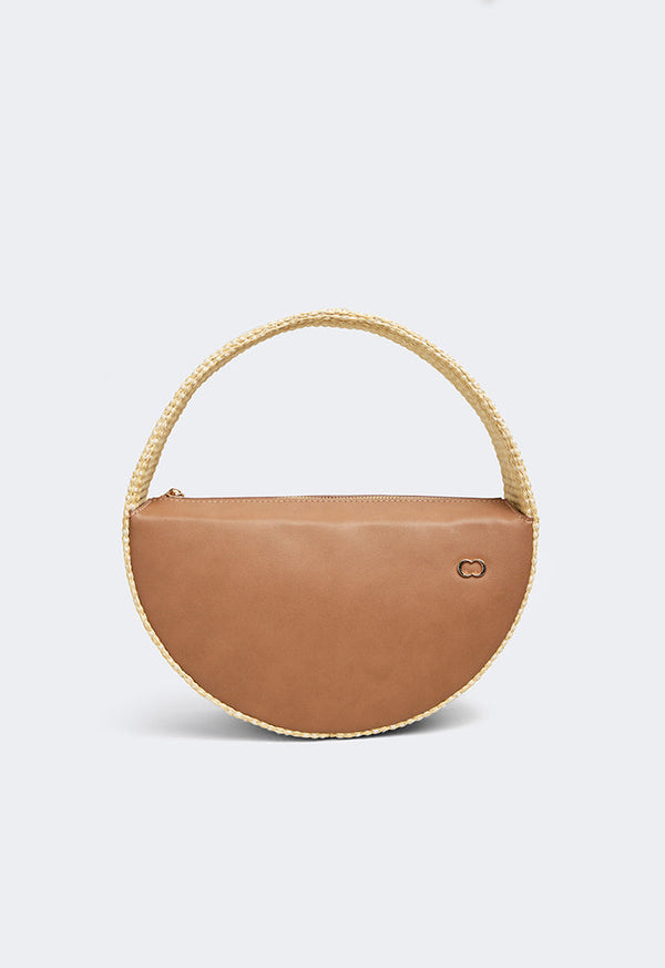 Choice Half Moon Raffia Pu Leather Handbag Camel