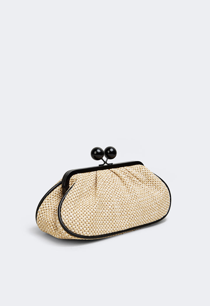 Choice Woven Faux Straw Clutch Beige