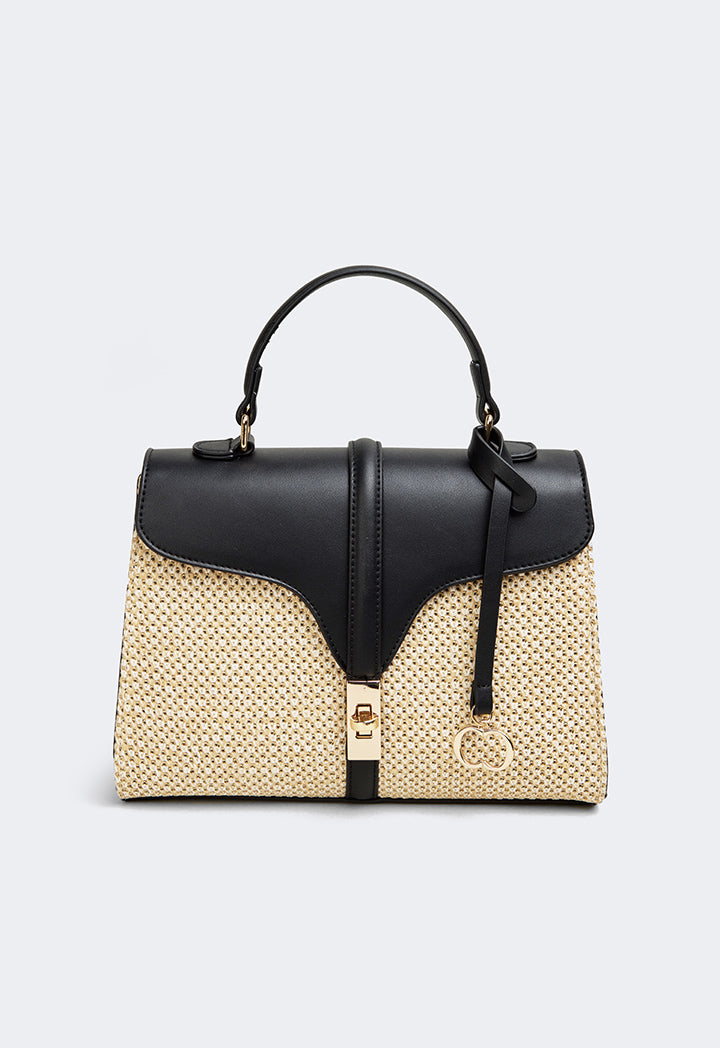 Choice Pu Leather Raffia Handbag Black