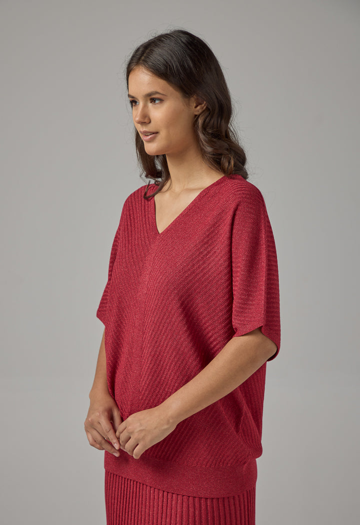 Choice Short Dolman Sleeves Lurex Blouse Burgundy