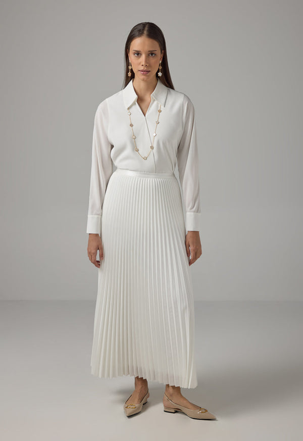 Choice Solid Pleated Maxi Skirt Cream