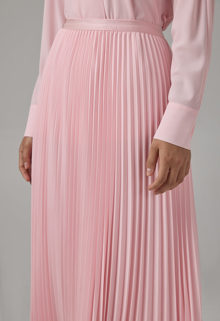 Choice Solid Pleated Maxi Skirt Pink