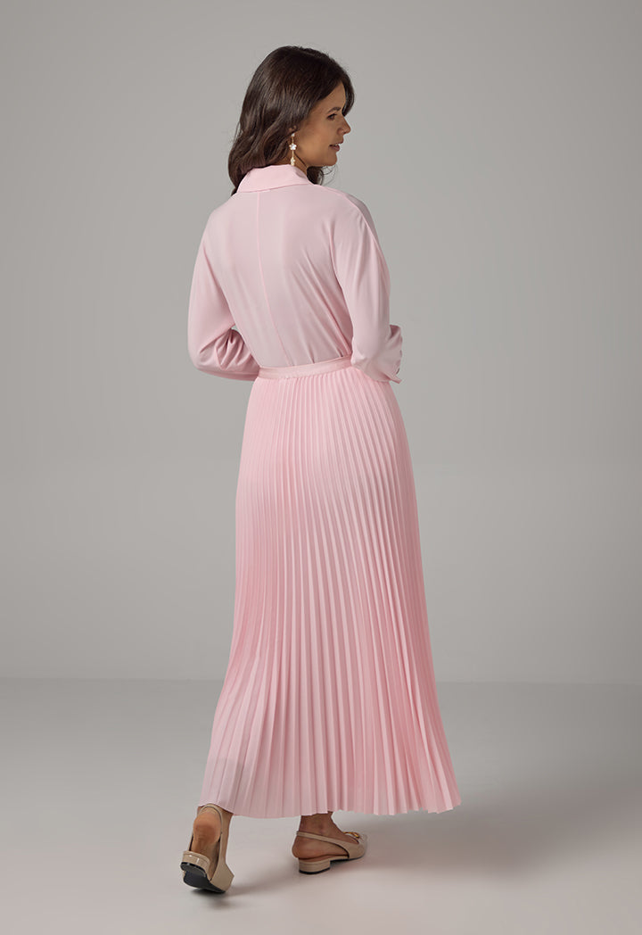 Choice Solid Pleated Maxi Skirt Pink