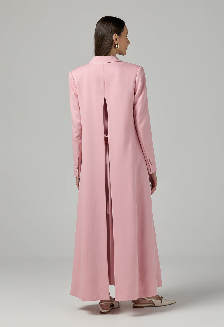 Choice Solid Notched Collar Abaya Pink