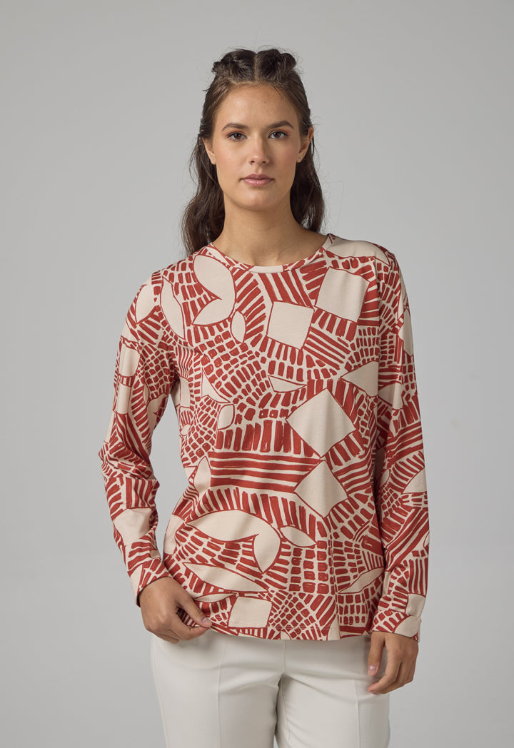 Choice Long Sleeve Printed T-Shirt Caramel