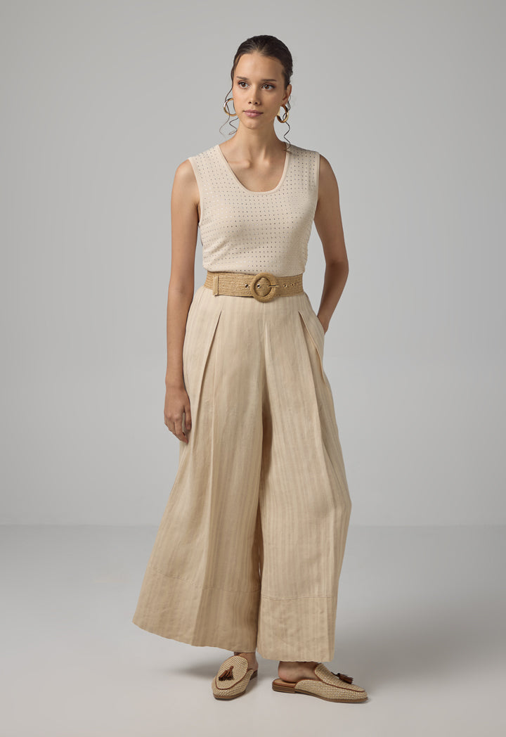 Choice Striped Wide Leg Trousers Beige