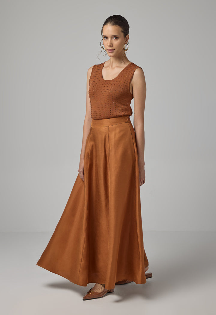 Choice Solid Flared Maxi Skirt Caramel