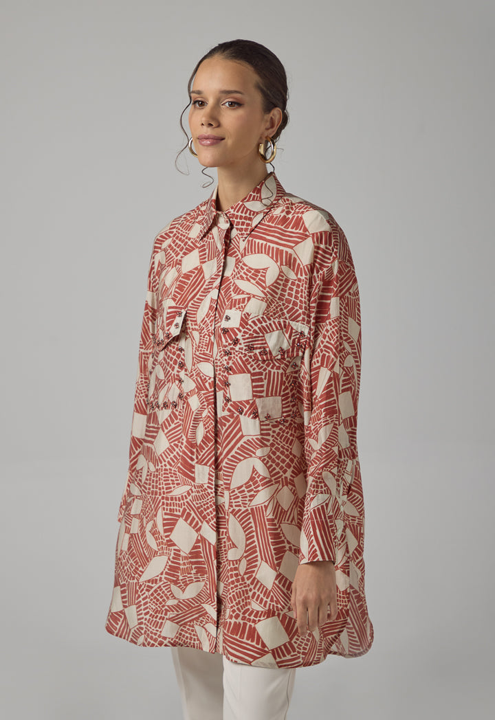 Choice Floral Printed Long Sleeve Shirt Caramel