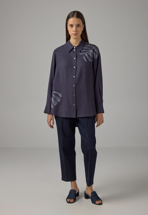 Choice Embroidered Lurex Shirt Navy