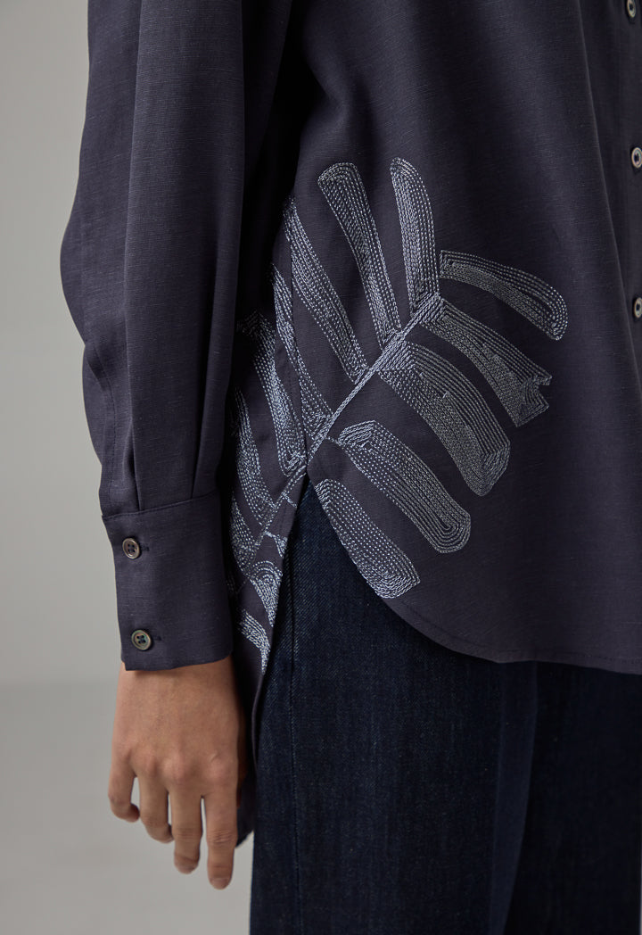 Choice Embroidered Lurex Shirt Navy